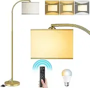 NUFECARG Arc Floor Lamp, Arching Drum Shade Tall Lamp with Adjustable Stepless Colors and Brightness, Reading Light with 30-Minute Timer, Modern Living Room Decor, Gold