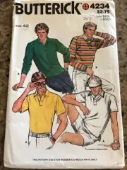 BUTTERICK #4234 - MEN'S SHORT or LONG SLEEVE POLO SHIRT PATTERN CH42" FF