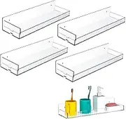 Book Floating Shelf - 4 Pack Clear Wall Shelves Display,Invisible Storage with Removable Side Panels, 15 Inch Photo Record Display, Home Decoration for Bedroom, Bathroom, Living Room