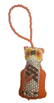 Spirit of Nature Ornament- OWL - seed beads - orange white silver yellow