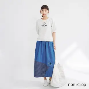 【non-stop】花仔刺繡條紋拼接牛仔裙-1色