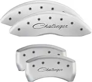 MGP Caliper Covers - Brake Caliper Covers for 2011-2023 Dodge Challenger & 2011-2023 Dodge Charger (Requires Dual Piston Front Caliper) Front and Rear Set - Engraved Cursive CHALLENGER Logo (White)
