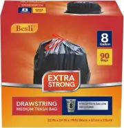 8 Gallon Black Drawstring Trash Bag Garbage Bag Trash Can Liner,0.9 Mil,90 Count