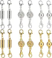 [KkvoGmle] Pack of 12 Magnetic Jewellery Clasps, Magnetic Lobster Clasp, Magnetic Chain Clasp, 3 Styles, Gold Silver Extender, Magnetic Clasp for DIY Bracelet, Necklace (Rhinestone Ball, Cylindrical, Ball Tone)