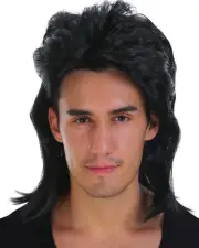 Black Mens Mullet Costume Wig