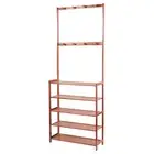Bamboo Shoe Storage Rack 5 Tier Shoe Coat Rack Shelf Organiser with 8 Hanging Ho