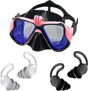 Diving Mask with Action Camera Mount, Anti-Fog, 2 Pack of Silicone Earplugs