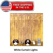 White Curtain String Lights Home Bedroom 10 Hooks 300 LED 8 Mode Remote Control