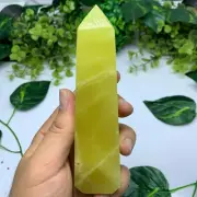 390g Best Quality Lemon Calcite Tower, Lemon Calcite Stone Tower