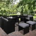Outdoor Patio Dining Set Wicker Table Chairs Garden Furniture W/ Cushions 9 PCS