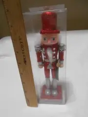 NEW Red Glitter Wooden 9" Standing Nutcracker Christmas Decoration w/ Sword