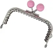 [KONGKNUANK] Metal Purse Frames，Bag Making Supplies 3pcs 8.5cm Candy Beads Silver Tone Glossy Handle for Clutch Bag Handbag Accessories Making Sewing Kiss Clasp Lock(Roze)
