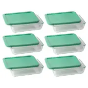 Pyrex (6) 7210 3-Cup Glass Dishes & (6) 7210-PC Light Green Plastic Lids
