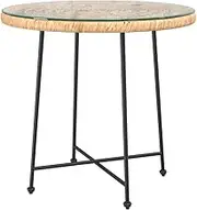 vidaXL Tempered Glass Top Dining Table-UV-Resistant PE Rattan Structure Made of Steel-Round Bistro Dinner Table-Glass Table for Patio, Garden, Living Room (Brown)