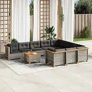 11 Piece Garden Sofa Set with Cushions Grey Poly Rattan Patio Furniture Set with Modular Wicker Chairs, Outdoor Table & Cushions, Perfect for Porch Balcony Garden with Removable Covers