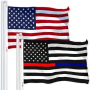 Combo Pack USA American Flag 3x5 Ft 150D Printed Stars Thin Blue and Red Line