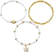 [OIDIMS] 3PCS Boho Shell Starfish Anklets for Women Minimalist Sead Beaded Ball Sea Animal Trendy Hawaiian Anklet Bracelets Summer Beach Waterproof Barefoot Sandals Foot Fashion Jewelry Set Holiday