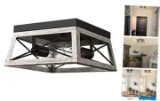Farmhouse Flush Mount Ceiling Light, Metal Ceiling Light Fixture with Wood