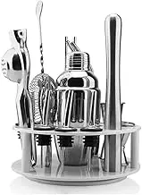 23 Piece Cocktail Shaker Set Stainless Steel Bar Tools with Rotating Stand, Shaker Tins, Jigger, Spoon, Pourers, Muddler, Strainer, Tongs, Bottle Stoppers, Opener(550ML)