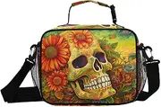 Big Sunflower Skull Insulated Lunch Box for Women Men - Ideal for Work, Picnics - Includes Adjustable Shoulder Strap