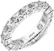 [AINUOSHI] 925 Sterling Silver Ring 4mm Round/Cushion Cut Cubic Zirconia CZ Fashion Eternity Engagement Wedding Band Ring