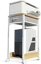 KKL Printer Stand with Storage, Computer Tower Stand with Drawer, Mobile PC Tower Stand Under Desk, CPU Stand Wood Desktop Stand for Home Office, Oak & Light Grey