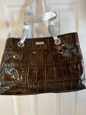 Kate Spade Knightsbridge Helena Brown Croc Patent Leather Hand Bag NEW