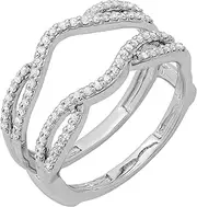 [Dazzlingrock Collection] Sterling Silver Round Cubic Zirconia Ladies Guard Split Shank Wedding Band