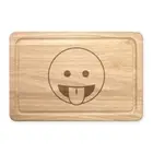 Tongue Out Eyes Open Emoji Rectangular Wooden Chopping Board - Funny