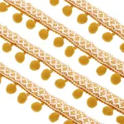 Embroidered Trim Ribbon, 20 Yards Pompoms Trim Fringe for Crafts, Light Brown