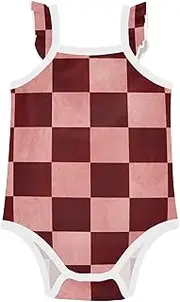 [FRODOTGV] Black Red Checkred Baby Girls' Sleeveless Bodysuits Soft Baby Girl Romper for Baby 0-24 Months 3M, Black Red Checkred, 12M, Black Red Checkred, 12M