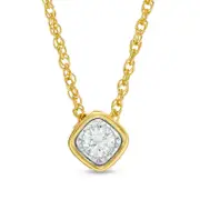 0.17 CT. Natural Clarity Enhanced Solitaire Cushion-Shaped Pendant in 10K Yellow Gold