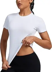 [BJY] Womens Workout Compression Shirts,Athletic Dry Fit Yoga Gym Pilates Shapewear Tops,Cute Crop Y2K Short Sleeve Clothes