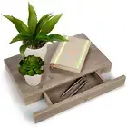 Floating Shelf with Drawer Grey Wood Colour PVC Floating Nightstand 40cm