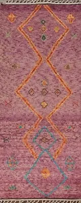 Modern Moroccan Berber Geometric Oriental Runner Rug Plush Wool Handmade 4x11 ft