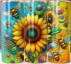 Bees and Sunflowers Tumbler 20oz Skinny Cup Mug Stainless Steel w Straw