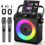 Portable Karaoke Machine w/2 Wireless Mics - Bluetooth 5.3 Speaker with 80W
