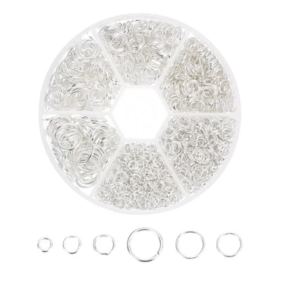 Mixed Size 4.3-10.6mm Open Jump Rings Iron Round Key Rings Clasps, Silver