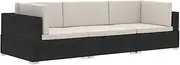 vidaXL Lounge Set in Black Poly Rattan and Powder-Coated Steel Frame - Includes Corner Sofas, Centre Sofa, and Cushions