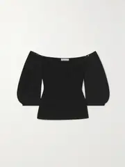 [Gabriela Hearst] Gabriela Hearst - Lyre Off-the-shoulder Shirred Linen-gauze Top - Black - IT40 IT 40 Black
