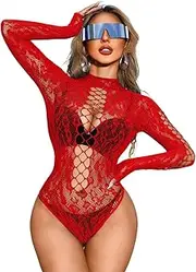 [EHSUYAB] Women Rave Outfit Clubwear, Sexy Sheer Fishnet Bodysuit, Cutout Backless High Leg Top One Piece Cover Up