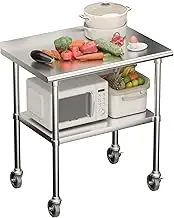 Commercial Kitchen Bench Stainless Steel Workbench with Caster Wheel 2-Layers Food Prep Table for Restaurant Home Hotel Prep & Work Table 36x24x34inch