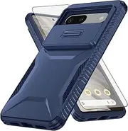 [Asuwish] Phone Case for Google Pixel 7 5G with Tempered Glass Screen Protector and Slide Camera Cover Slim Rugged Hybrid Shockproof Protective Cell Accessories Pixel7 Pixle Seven 6.3 Women Men Blue