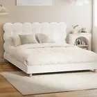 Oikiture Bed Frame Queen Size Tufted Bedhead Boucle Fabric White