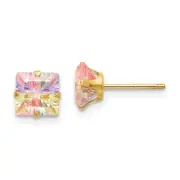 Madi K Kid's Earrings 14k Multi-color Cubic Zirconia 6 mm Square Post