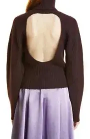 Vince XS Womens Sweater Plum Wine Cashmere Ribbed Open Back Turtleneck $465