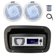 Pyle Marine Radio, Adapter,Spa Bezel, Antenna,Wire, 2x 4" 100W LED White Speaker