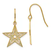 14K Yellow Gold Filigree Star Shepherd Hook Earrings