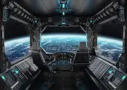 LYWYGG 7x5ft Vinyl Spaceship Interior Background Futuristic Science Fiction Photography Backdrops Spacecraft Cabin Photo Shoot Studio Props Astronomy Universe Galaxy Outer Space Station CP-37-0705