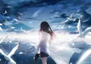 Anime girl sky bird animal cloud shorts black Playmat Gaming Mat